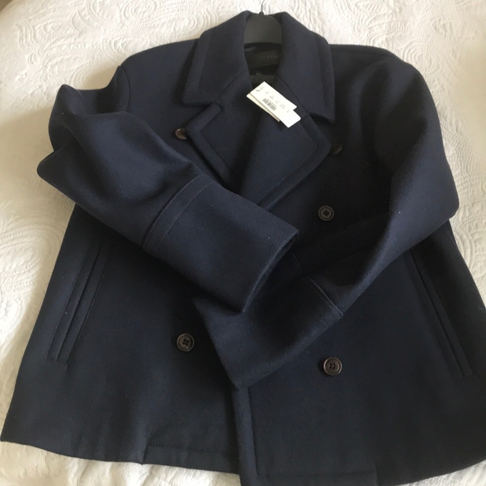 JCrew Navy Pea Coat Tall 6 but fits LARGE.